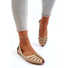 Zazoo 10009 cómodo ballerinas de cuero de cuero beige 3