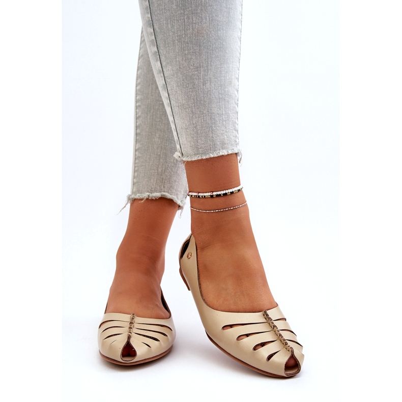 Zazoo 10009 cómodo ballerinas de cuero de cuero beige 4