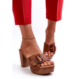Chanclas De Mujer Con Tacón Alto Y Hebilla, Marrón Betinna 3 Chanclas De Mujer Con Tacón Alto Y Hebilla, Marrón Betinna 3