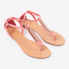 Shelvt Sandalias rosas con decoraciones doradas rosado 3