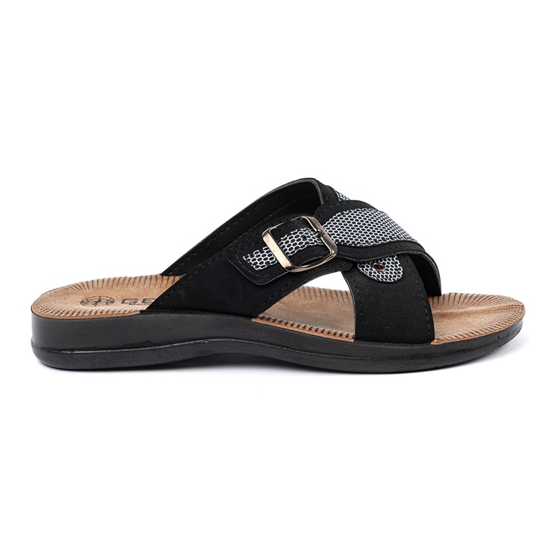 Shelvt Zapatillas para hombres negros con hebillas 1