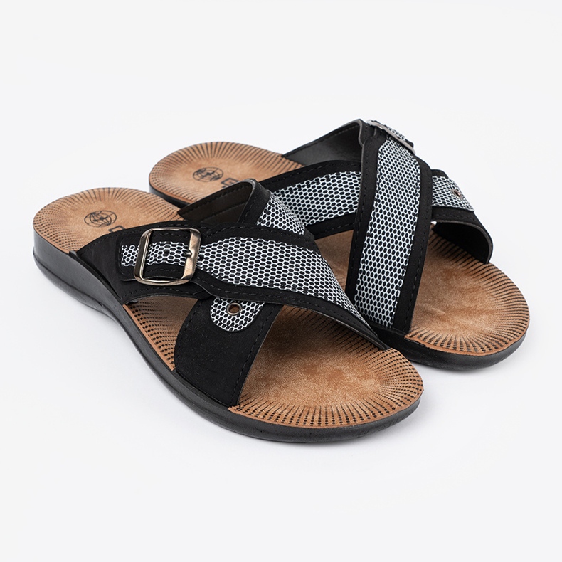 Shelvt Zapatillas para hombres negros con hebillas 2