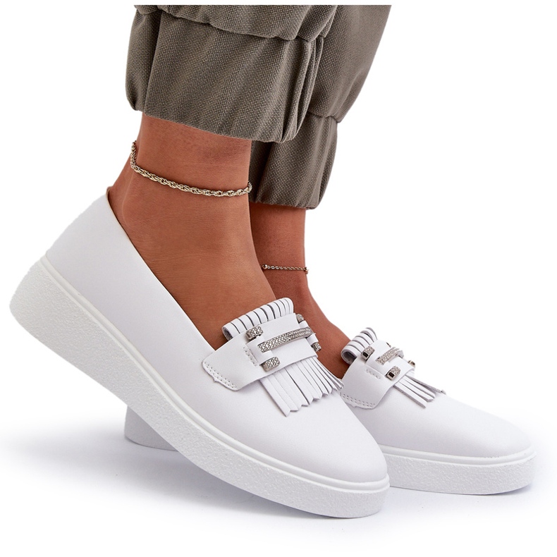 S.Barski Mocasines para mujeres de cuero livianos en la plataforma Białe S. Barski LR590 blanco 5
