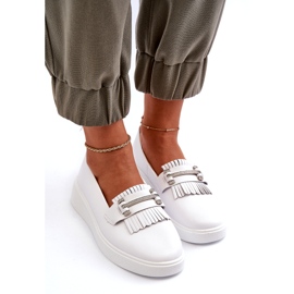 S.Barski Mocasines para mujeres de cuero livianos en la plataforma Białe S. Barski LR590 blanco 3