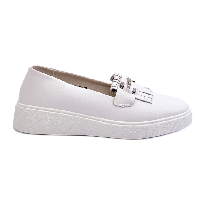 S.Barski Mocasines para mujeres de cuero livianos en la plataforma Białe S. Barski LR590 blanco 2