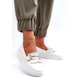S.Barski Mocasines para mujeres de cuero livianos en la plataforma Białe S. Barski LR590 blanco 1