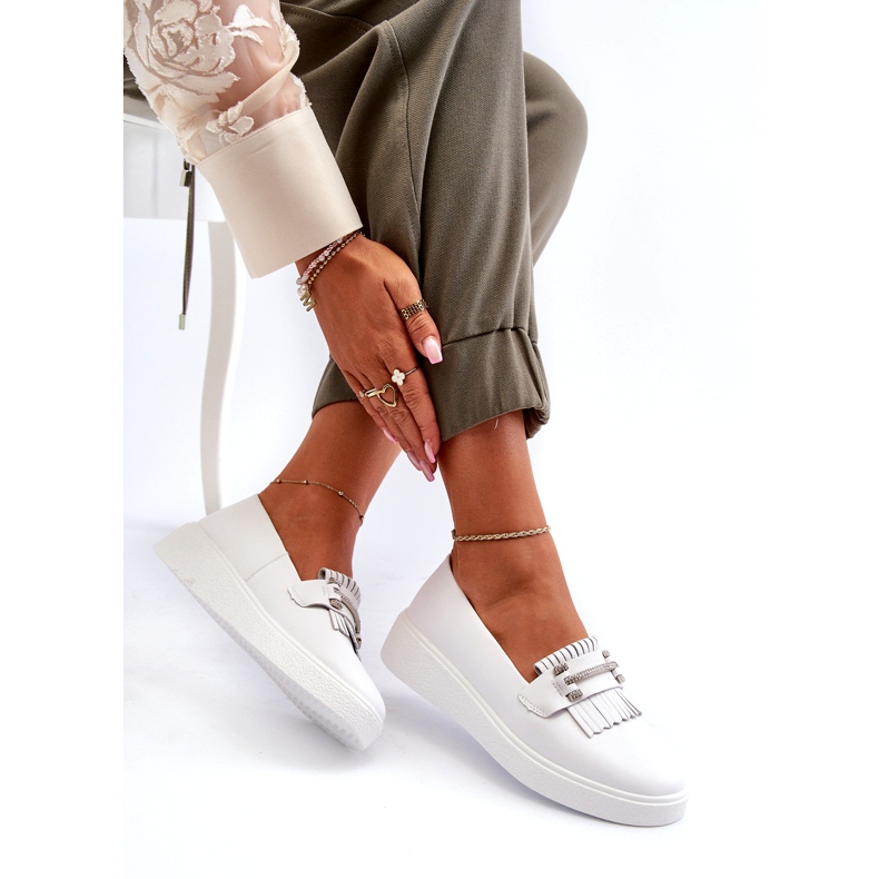 S.Barski Mocasines para mujeres de cuero livianos en la plataforma Białe S. Barski LR590 blanco 4