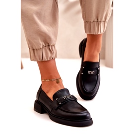 Mocasines de cuero natural de las mujeres Black Vinceza 91114 con un adorno negro 2