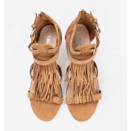 Shelvt Sandalias marrones para cuña con flecos marrón 4
