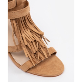 Shelvt Sandalias marrones para cuña con flecos marrón 6