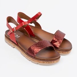 Shelvt Sandalias de mujeres rojos con cinturón de serpiente 2