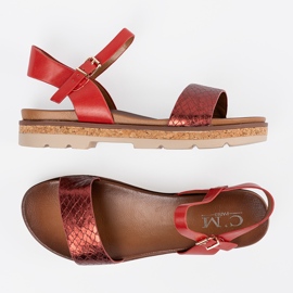 Shelvt Sandalias de mujeres rojos con cinturón de serpiente 4
