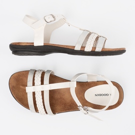 Goodin Sandalias de mujeres blancas con rayas decoradas 4
