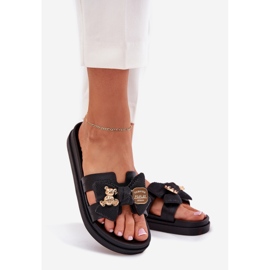 Zapatillas para mujeres con arco y un broche dorado negro 1