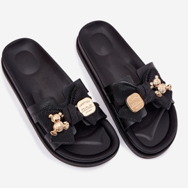 Zapatillas para mujeres con arco y un broche dorado negro 2