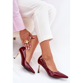 Tacones barnizados con una abrazadera de Borgoña dorada rojo 6