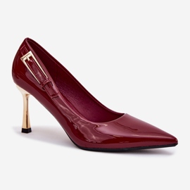 Tacones barnizados con una abrazadera de Borgoña dorada rojo 4