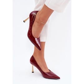 Tacones barnizados con una abrazadera de Borgoña dorada rojo 3