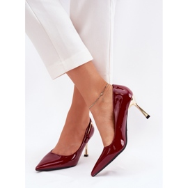 Tacones barnizados con una abrazadera de Borgoña dorada rojo 5