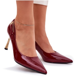Tacones barnizados con una abrazadera de Borgoña dorada rojo 8