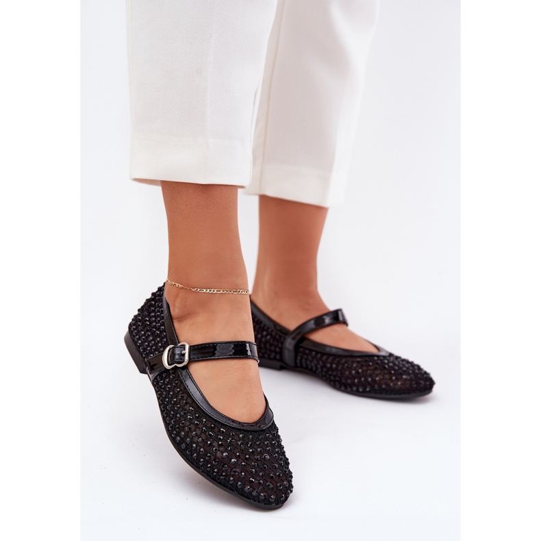 Bailarinas femeninas decoradas con cinturón y abrazadera negra negro 2