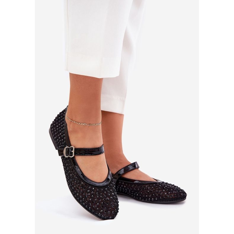 Bailarinas femeninas decoradas con cinturón y abrazadera negra negro 1 Bailarinas femeninas decoradas con cinturón y abrazadera negra negro 1