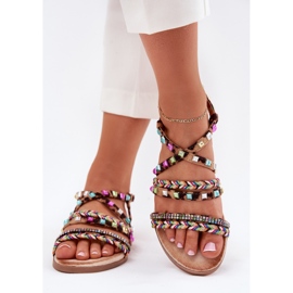 Sandalias para mujeres con decoración y cinturones de leopardo tejidos marrón 2