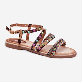 Sandalias para mujeres con decoración y cinturones de leopardo tejidos marrón 4