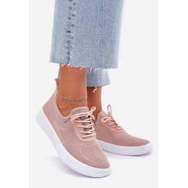 Material zapatos deportivos atacados en la plataforma rosa femenina rosado 1