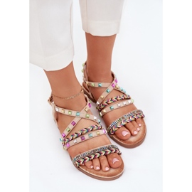 Sandalias para mujeres con decoración y rayas tejidas beige 3