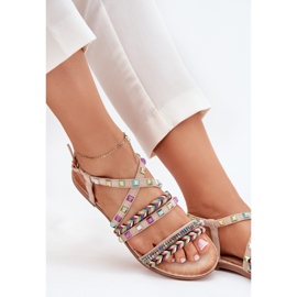 Sandalias para mujeres con decoración y rayas tejidas beige 5