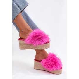 Cuñas de mujeres con cuña con pieles y trenza fucsia rosado 6