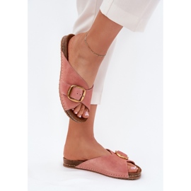 Chanclas de cuero con una abrazadera dorada maciejka 07000-15 rosa rosado 3