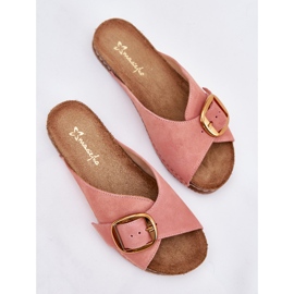 Chanclas de cuero con una abrazadera dorada maciejka 07000-15 rosa rosado 7