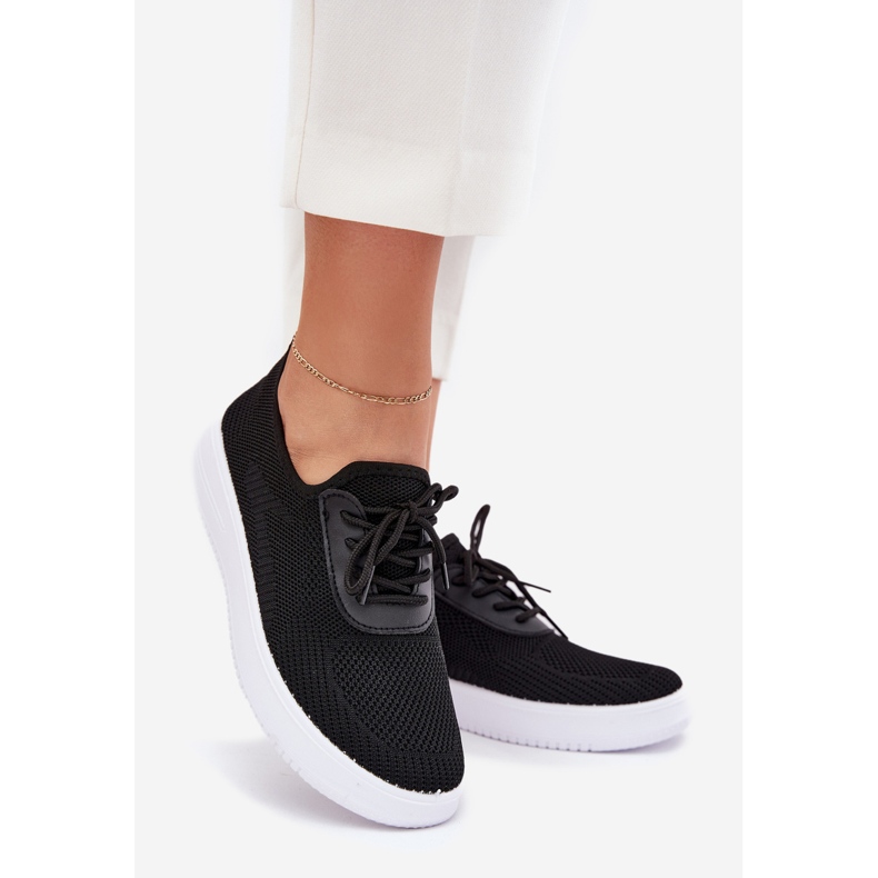 Material zapatos deportivos atacados en la plataforma negro para mujeres 1