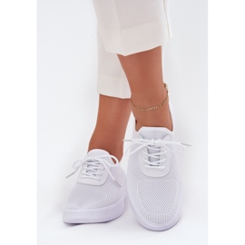 Material zapatos deportivos atacados en la plataforma blanca para mujeres blanco 3