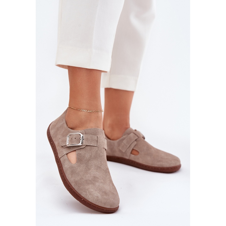 Zapatos de gamuza para mujeres con una hebilla de beige Zazoo N1261 2