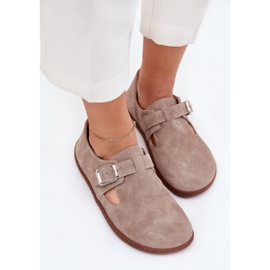 Zapatos de gamuza para mujeres con una hebilla de beige Zazoo N1261 5