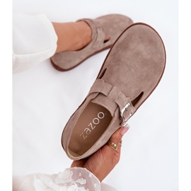 Zapatos de gamuza para mujeres con una hebilla de beige Zazoo N1261 9