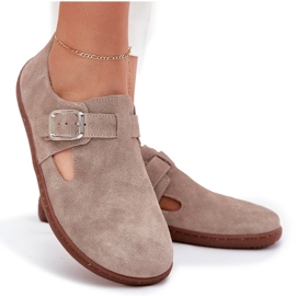 Zapatos de gamuza para mujeres con una hebilla de beige Zazoo N1261 10