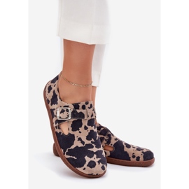 Zapatos de gamuza para mujeres con un sesgo de tocino de hebilla Zazoo N1261 Brown-Beige marrón 1