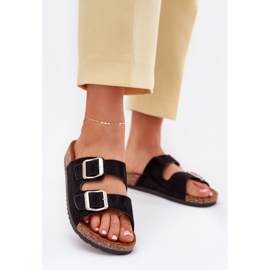 Zapatillas para mujeres en una plataforma de corcho con abrazaderas negras negro 2