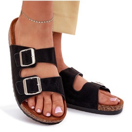 Zapatillas para mujeres en una plataforma de corcho con abrazaderas negras negro 7