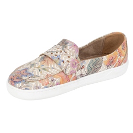 Olivier Mocasines de Inga Barefoot de mujeres con flores de color beige polaco delantero amplio 2