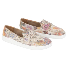 Olivier Mocasines de Inga Barefoot de mujeres con flores de color beige polaco delantero amplio 3