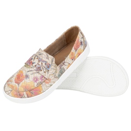 Olivier Mocasines de Inga Barefoot de mujeres con flores de color beige polaco delantero amplio 5