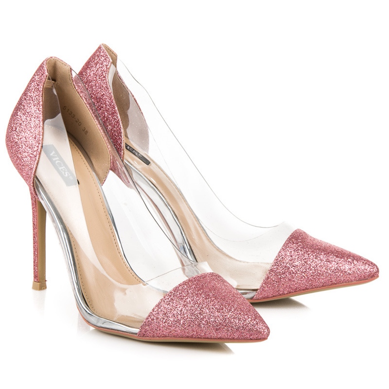 Vices Tacones transparentes con purpurina rosa 1