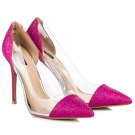 Vices Tacones transparentes con purpurina rosa 1