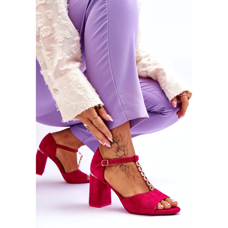 Vinceza Tacones altos de gamuza con circonitos fucsia rosa 2