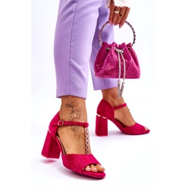 Vinceza Tacones altos de gamuza con circonitos fucsia rosa 1